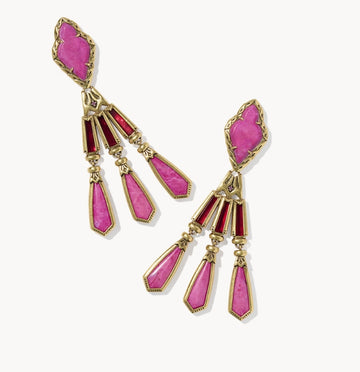 KENDRA SCOTT- Adeline Vintage Gold Statement Earrings in Pink Mix